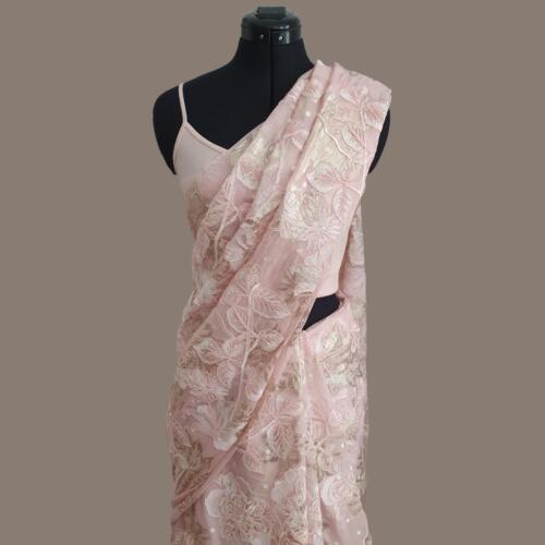 Pink Chiffon Embroidered Sari